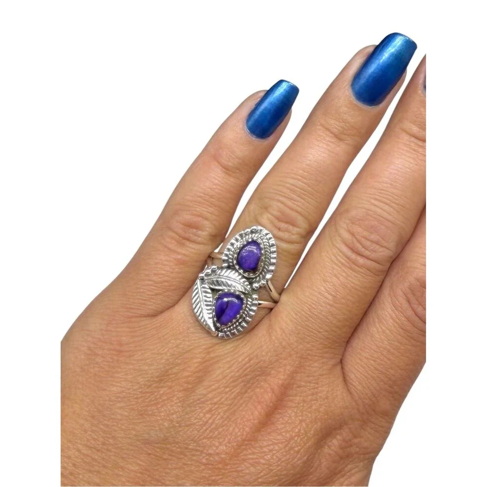 Kingman Purple Copper Turquoise Ring Size 8.5 Solid 925 Sterling Silver
